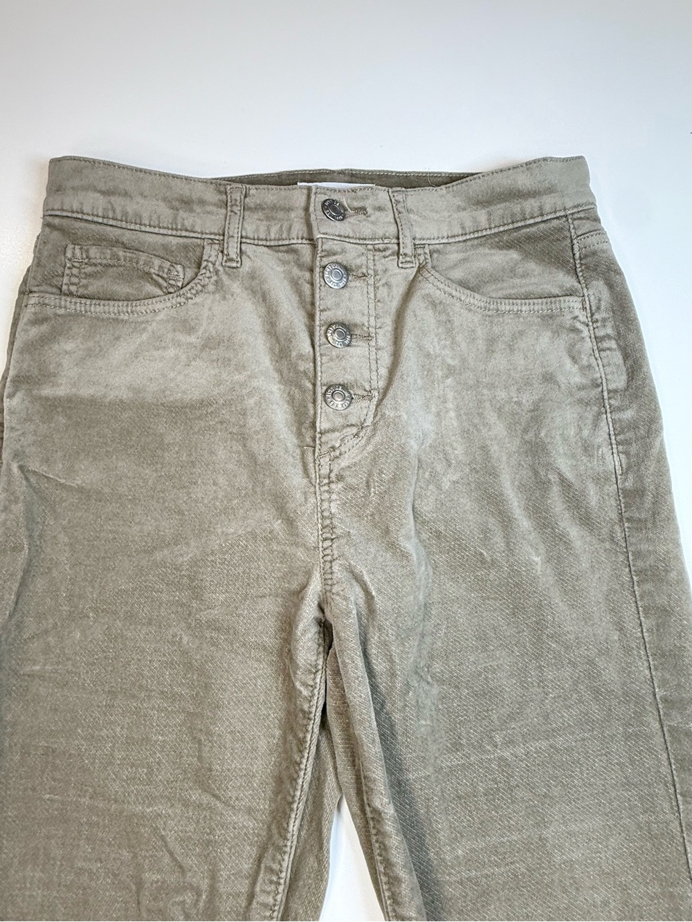 LOFT Velvet Touch Kick Flare Pants, Size 4/27 Taupe Button Fly Stretch - Picture 9 of 13